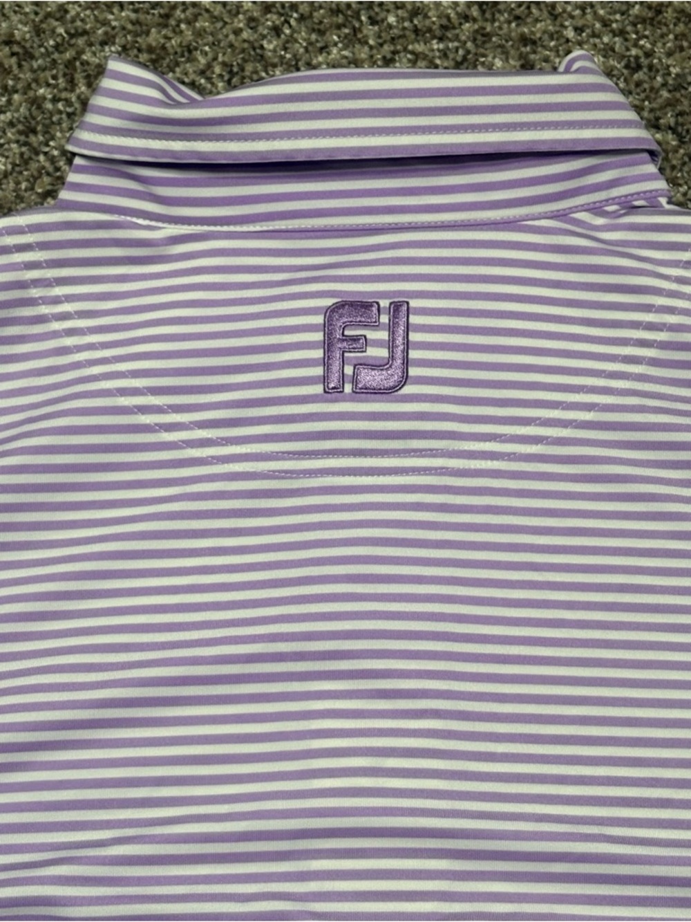 FootJoy Men's Large Purple and White Striped Polo - Picture 9 of 10